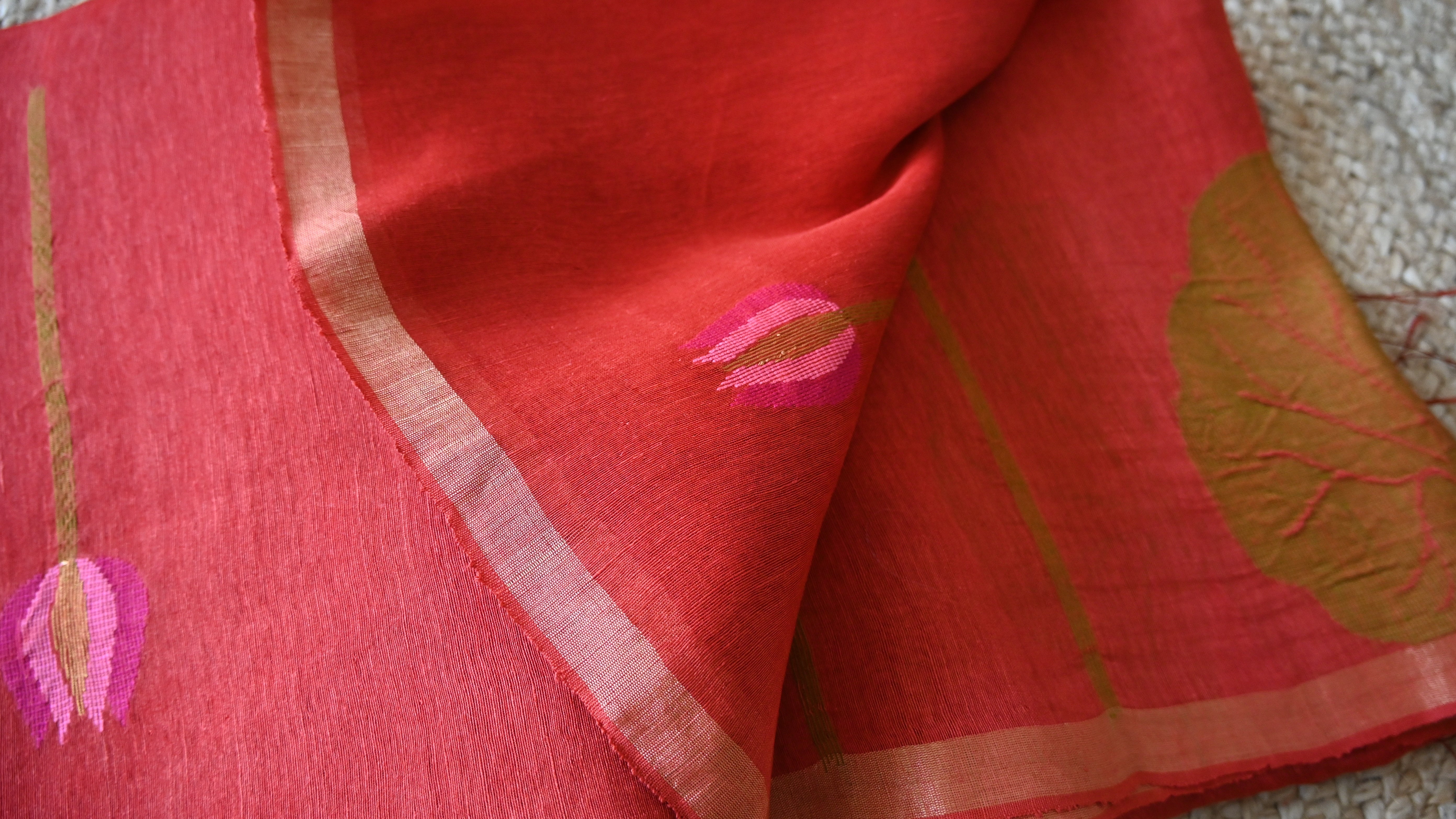 Pure Silk Linen Lotus Saree