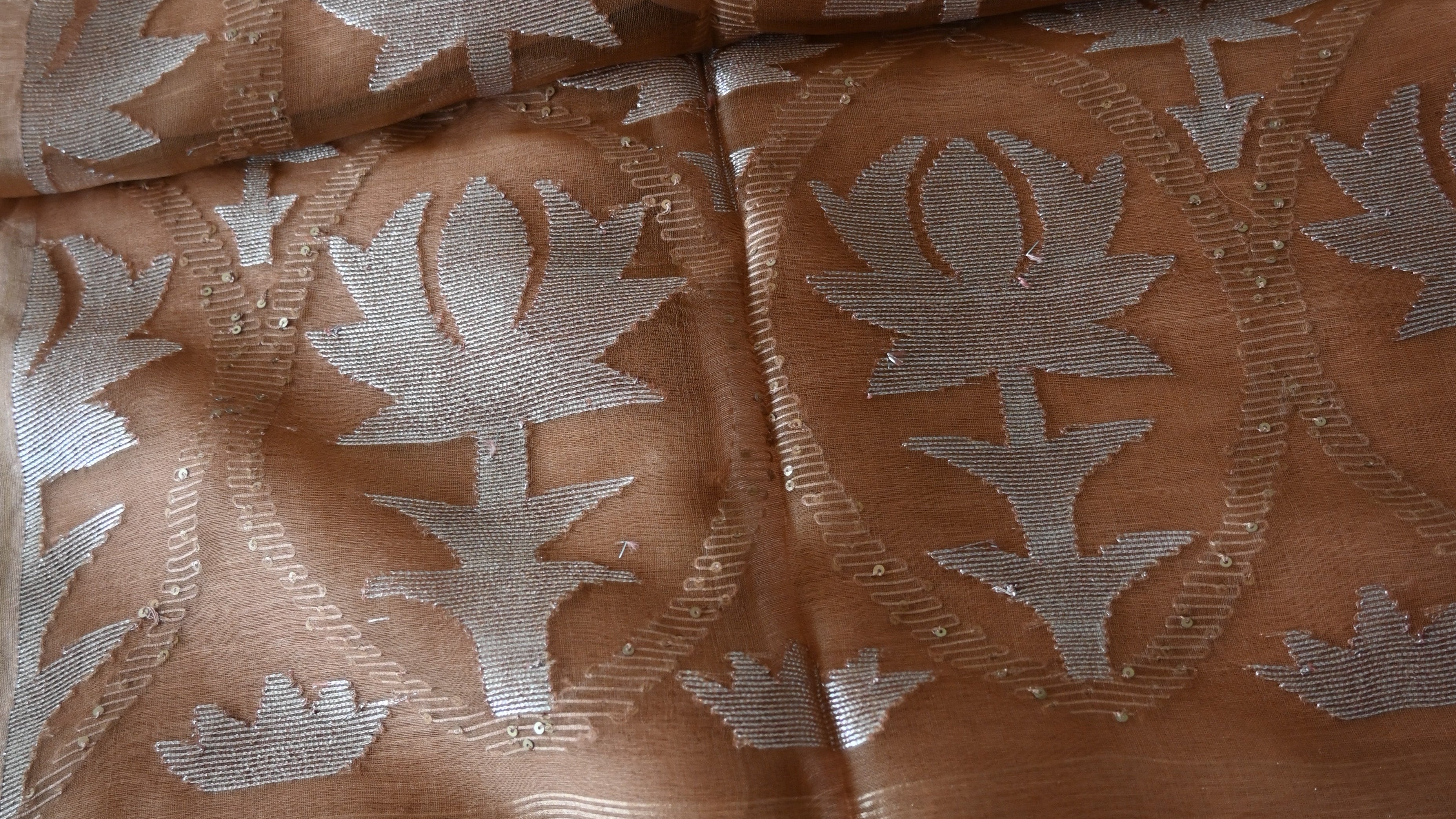 Pure Silk Linen Sequin Rusty brown Saree