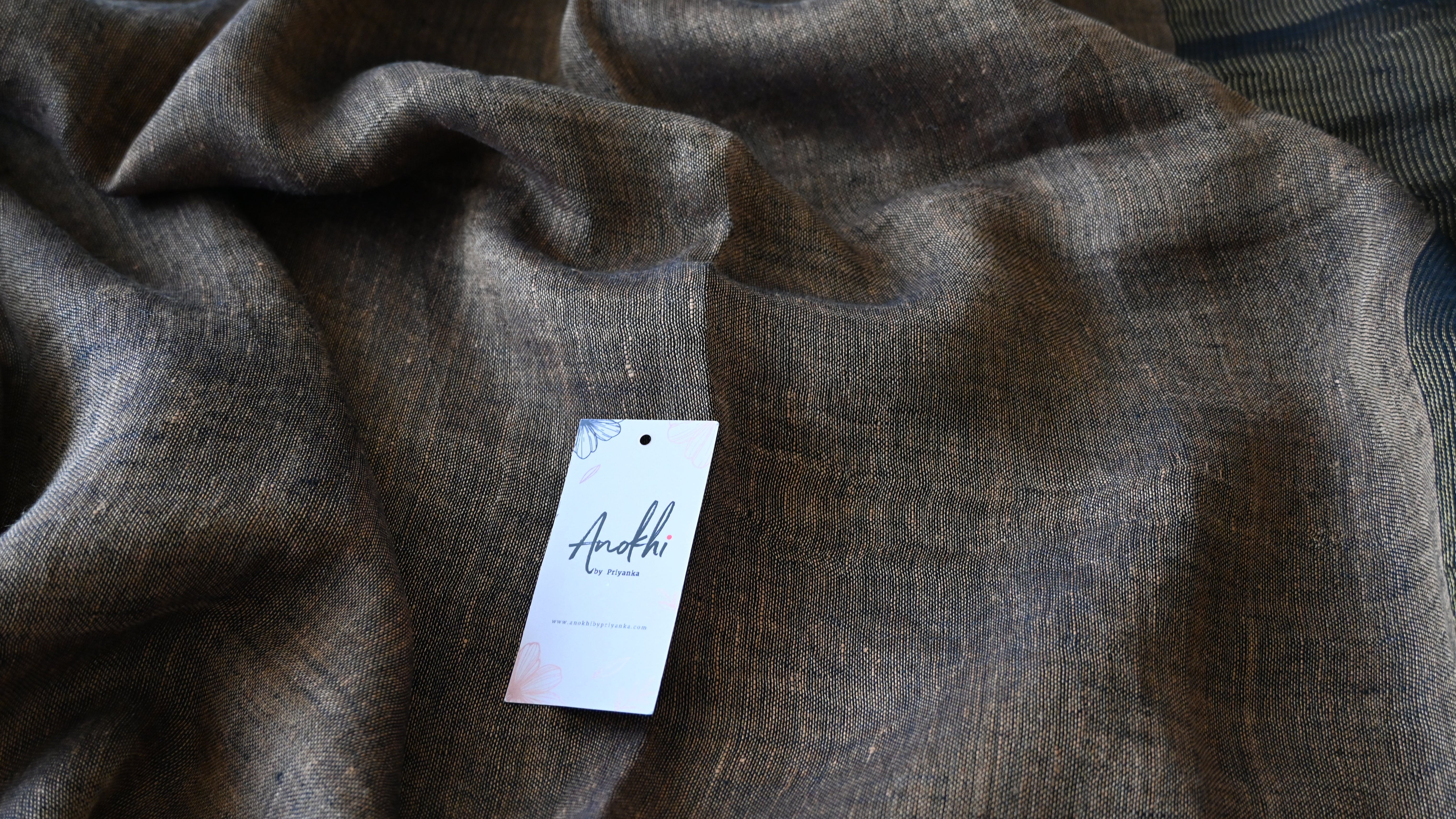 Pure Black Linen Zari Handloom Saree