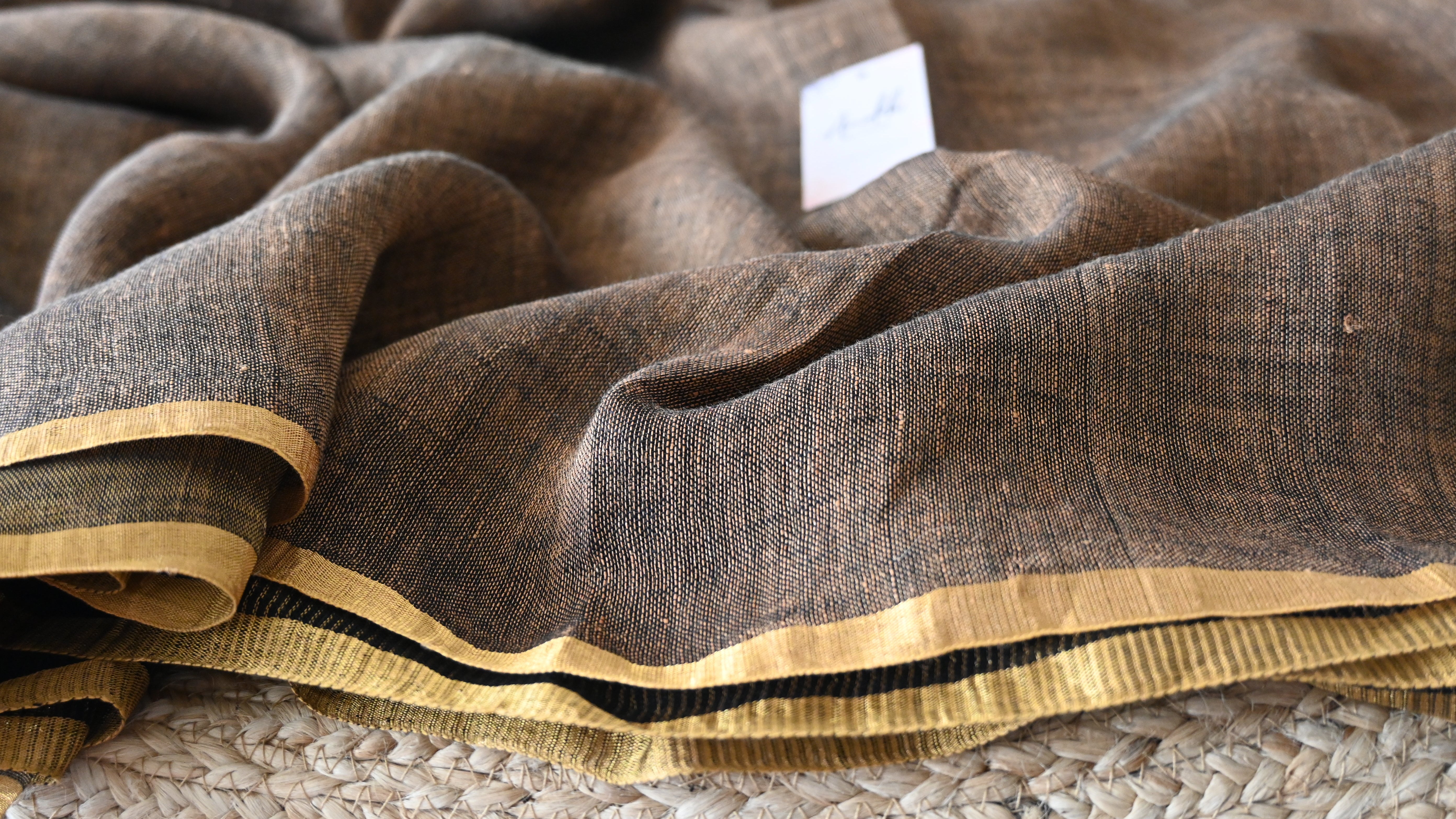 Pure Black Linen Zari Handloom Saree