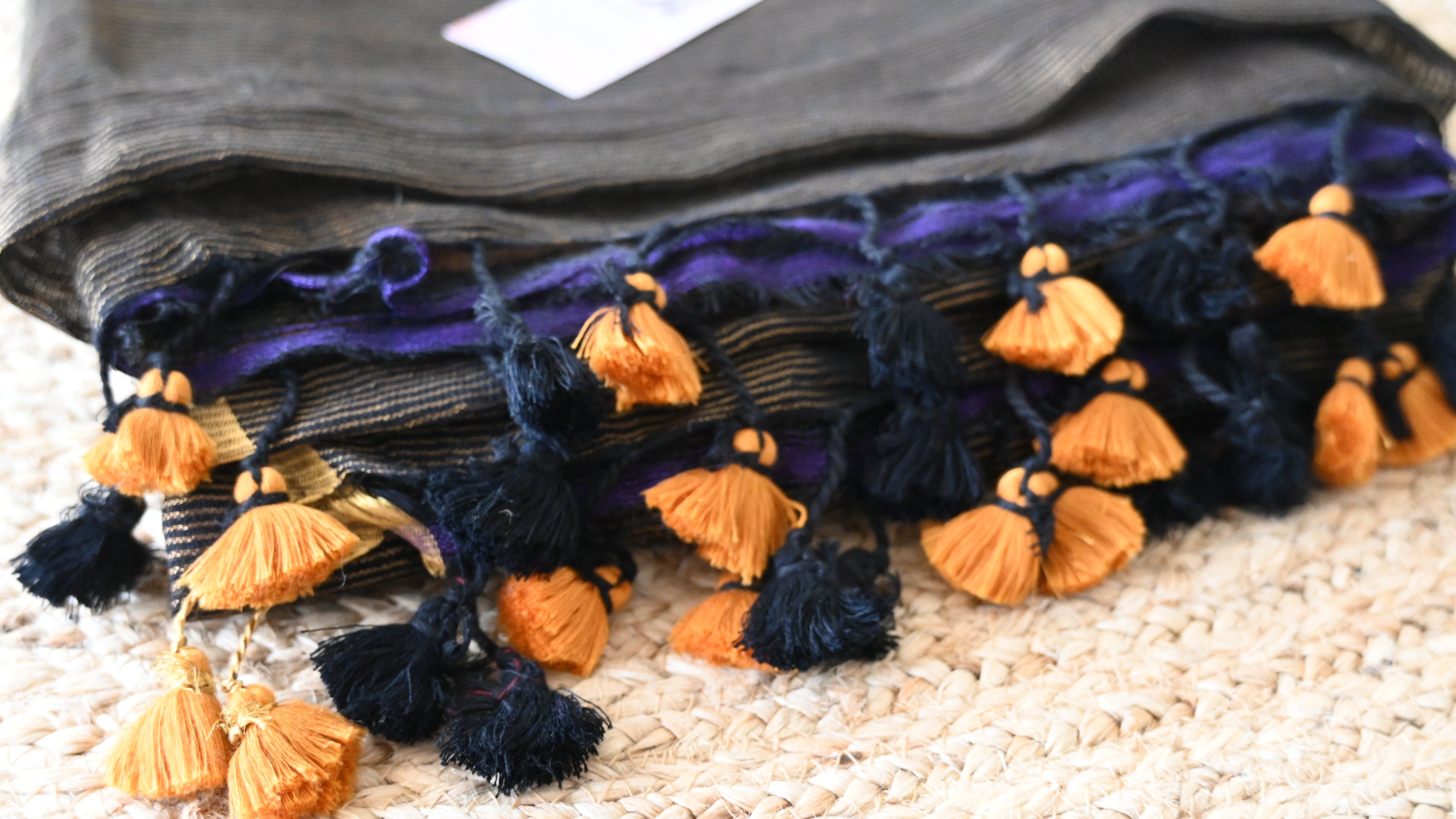 Pure Black Linen Zari Handloom Saree