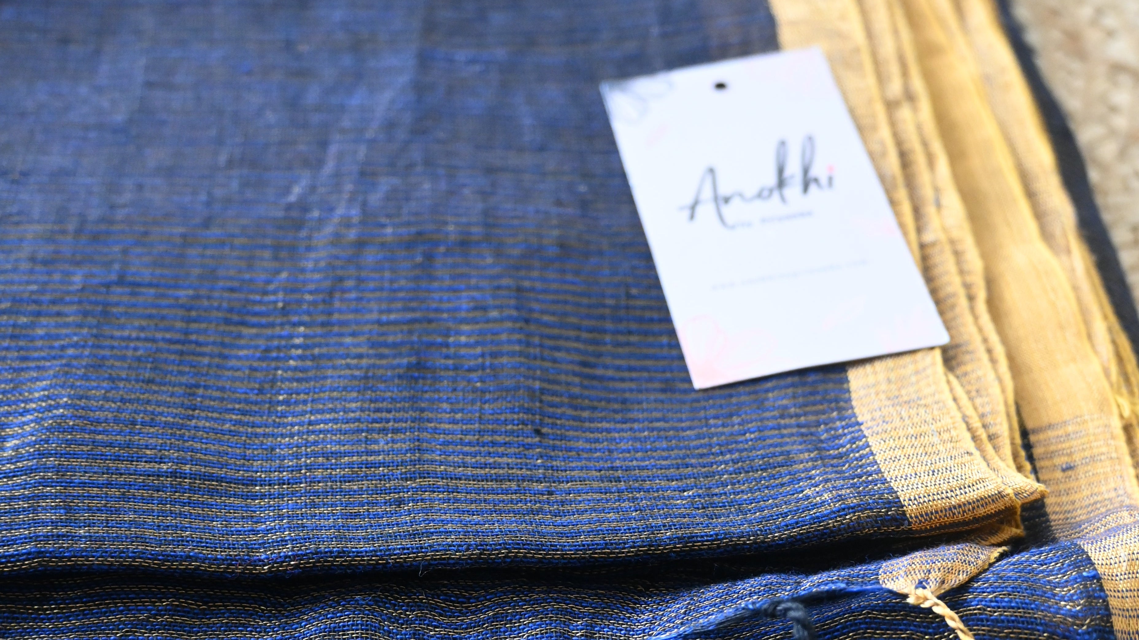 Pure Linen Blue Zari Handloom Saree