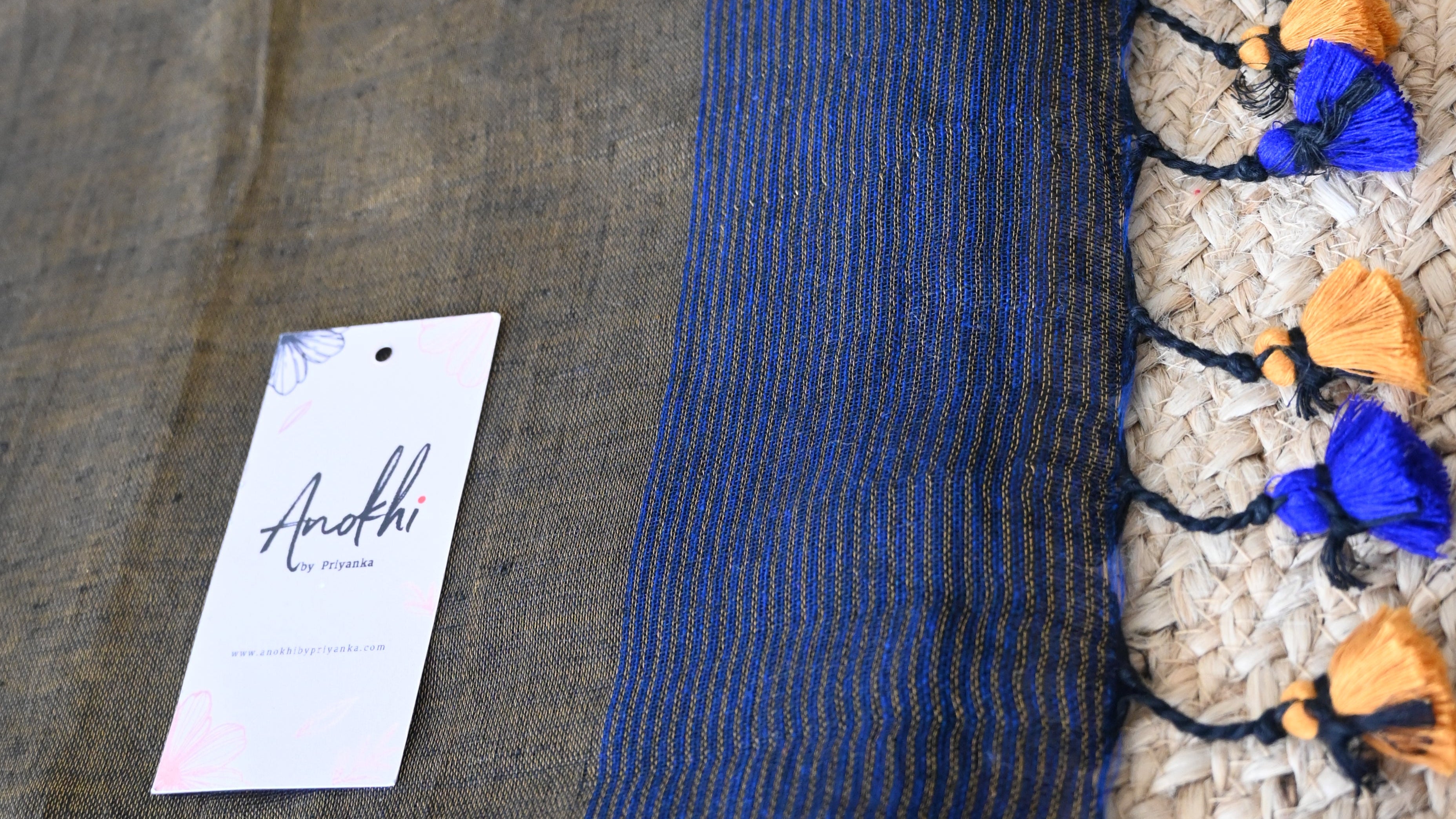 Pure Linen Blue Zari Handloom Saree