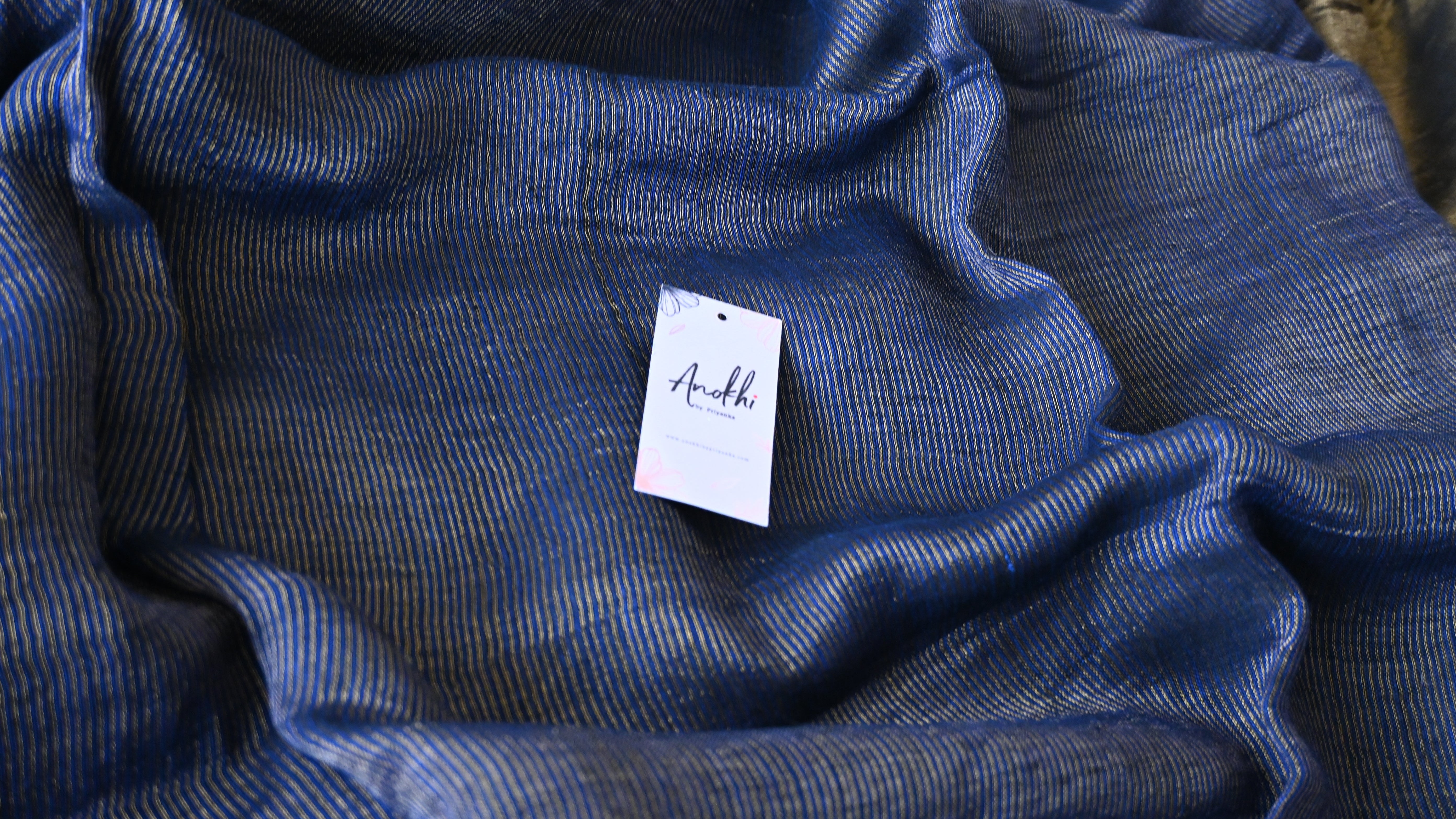 Pure Linen Blue Zari Handloom Saree