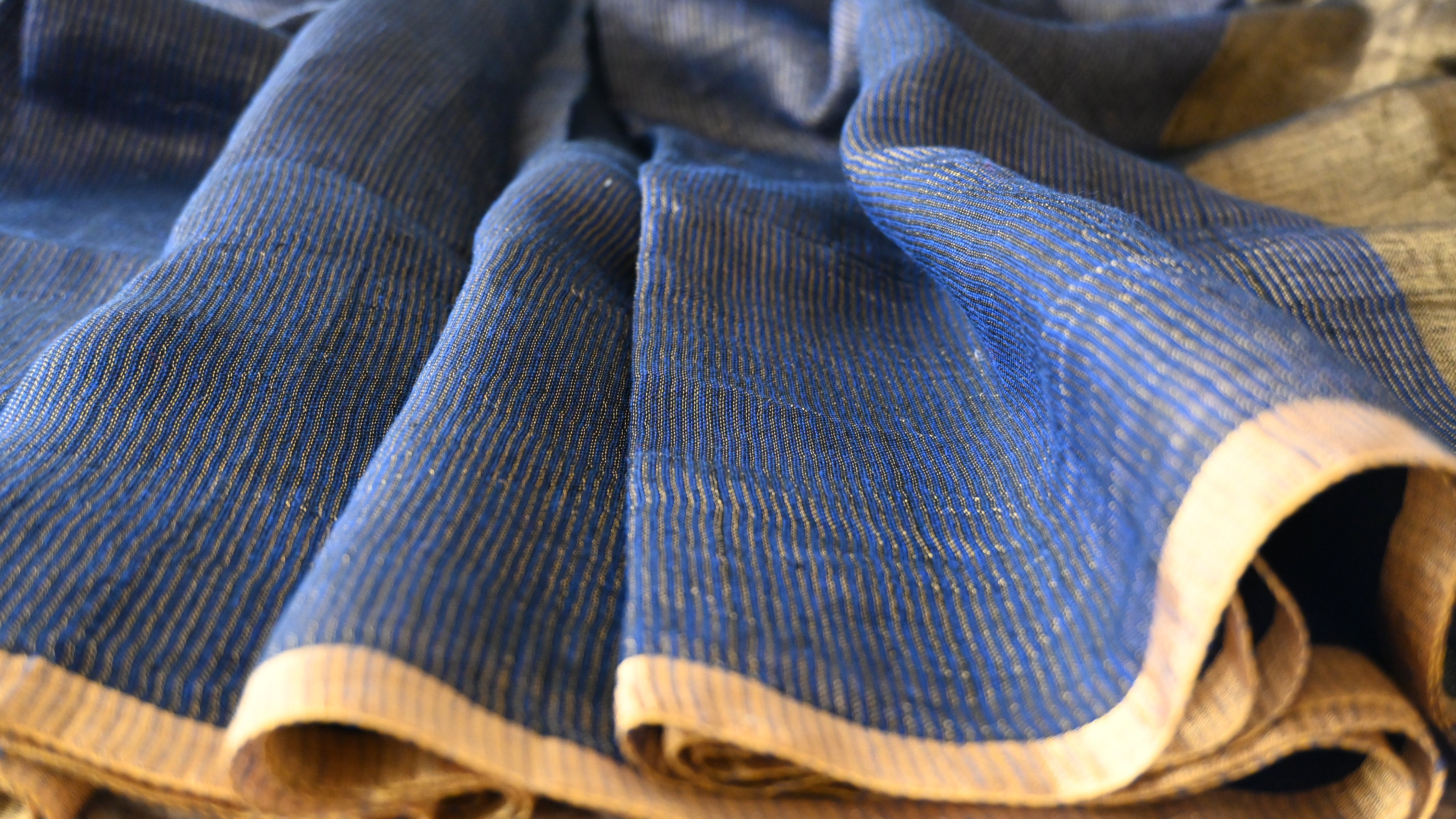 Pure Linen Blue Zari Handloom Saree