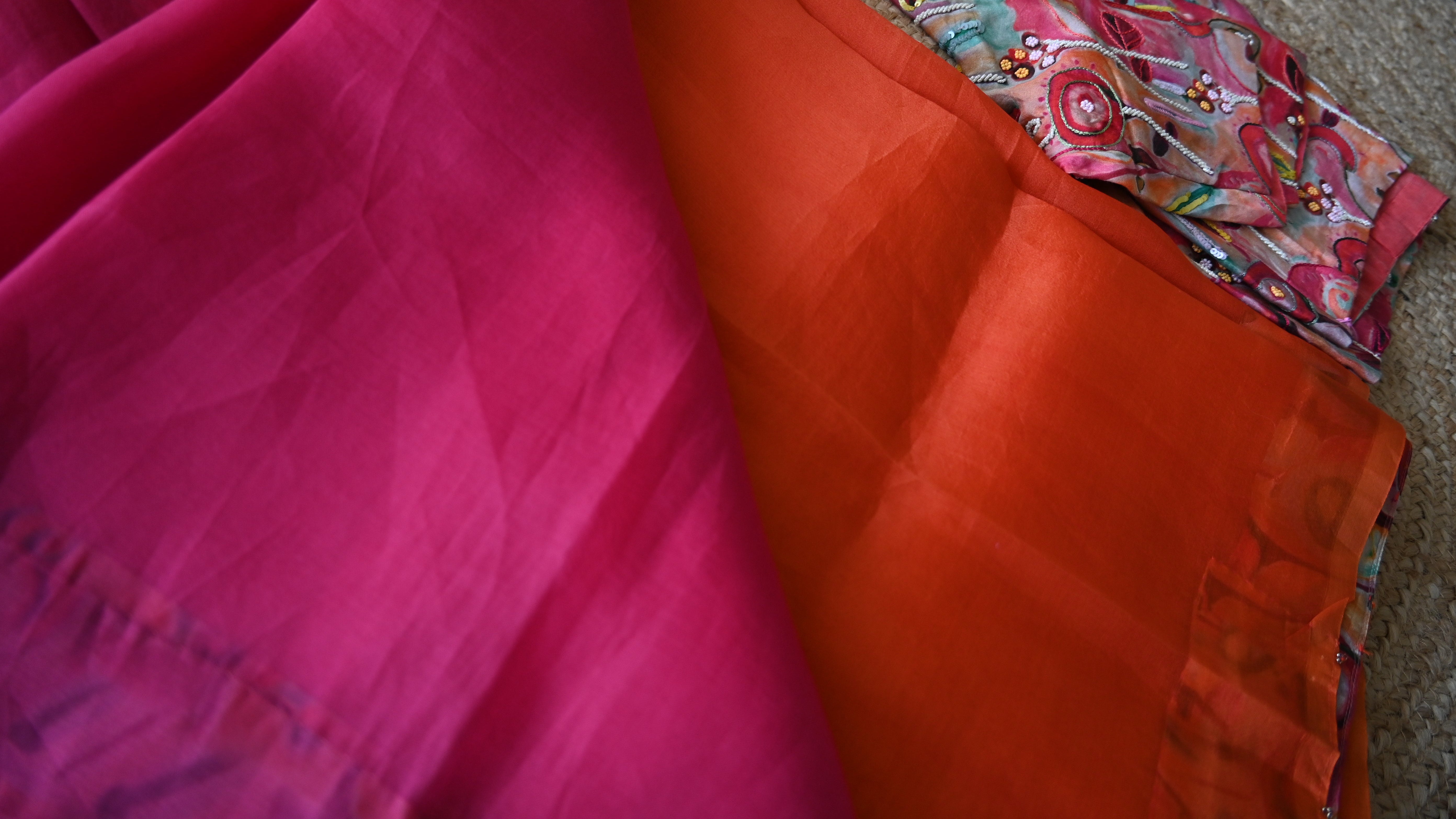 Pure Organza Dual Shed Patch Work Saree