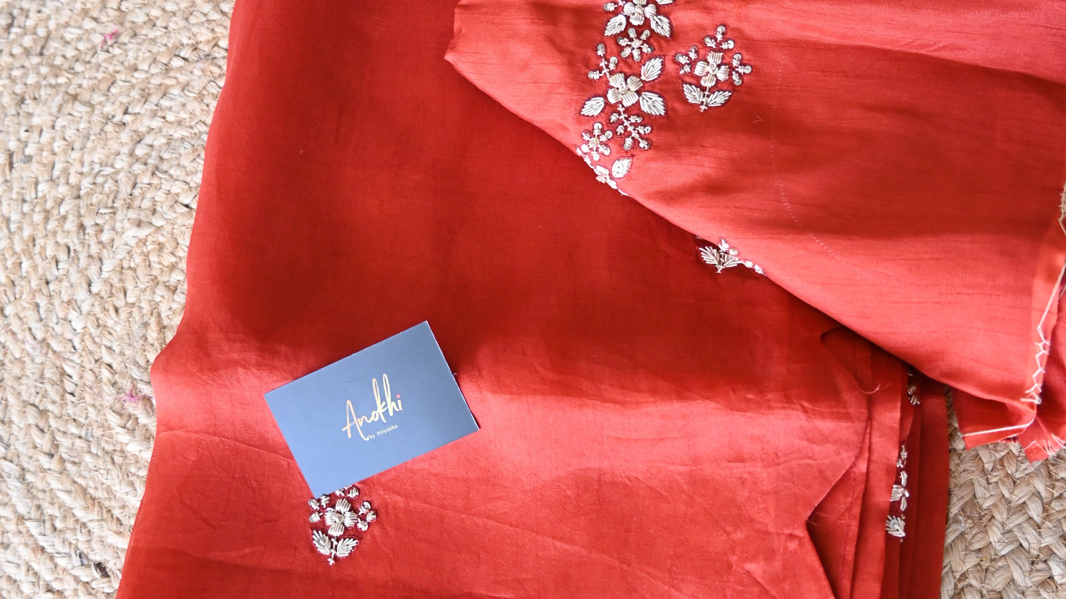 Pure Organza Silk Rust orange Embroidery Saree