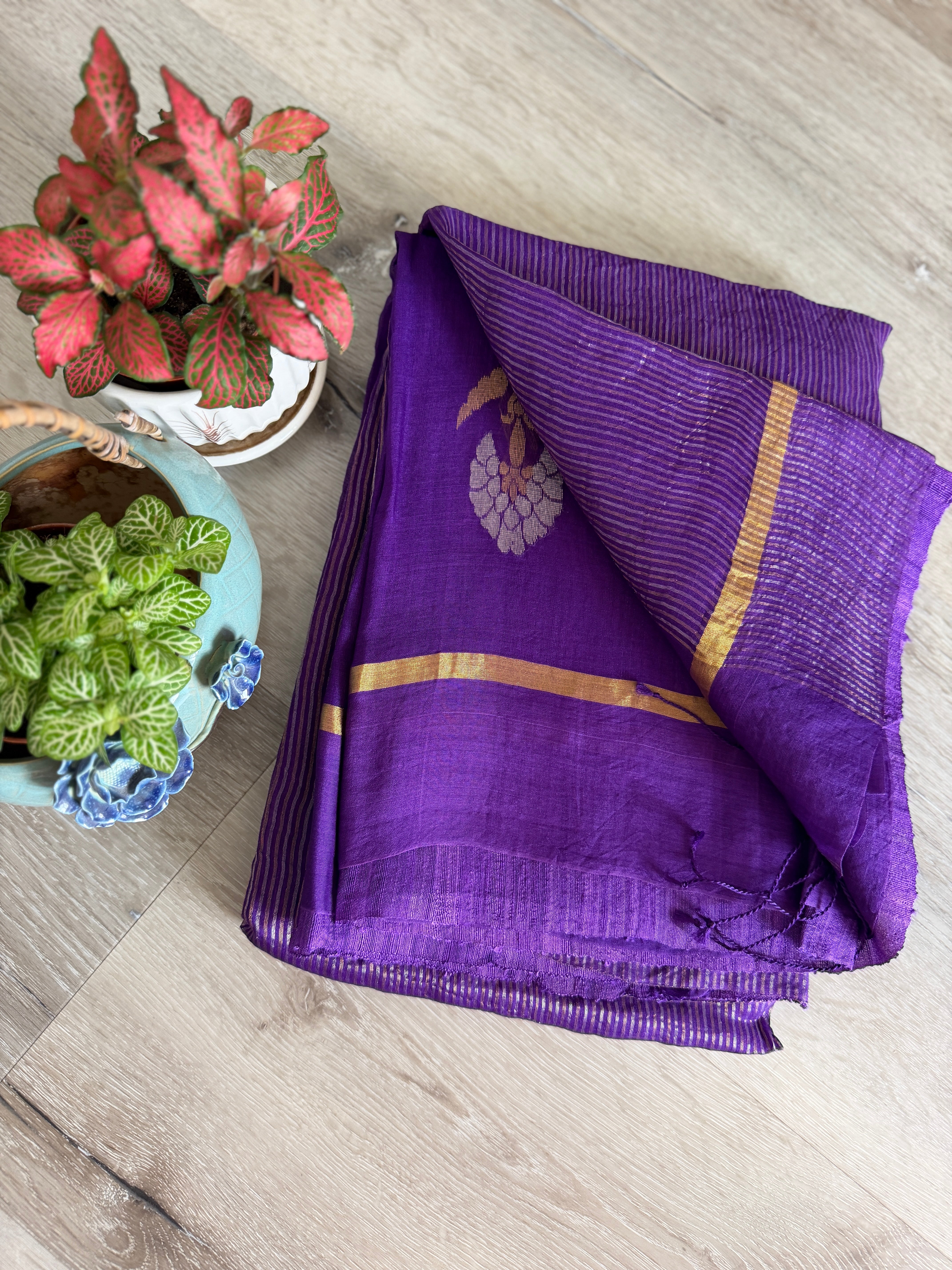 Muslin Silk Purple Flower Butta
