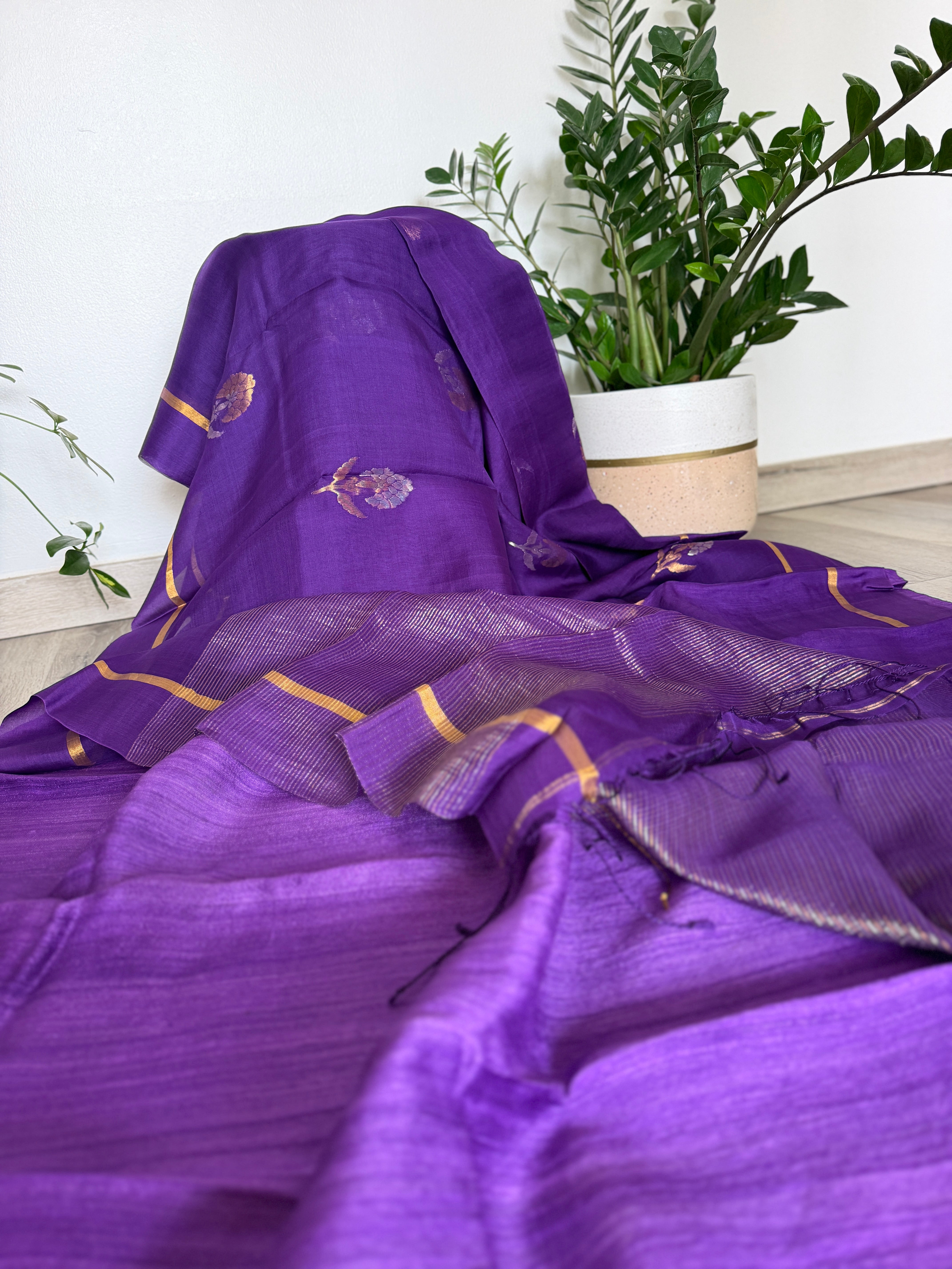 Muslin Silk Purple Flower Butta