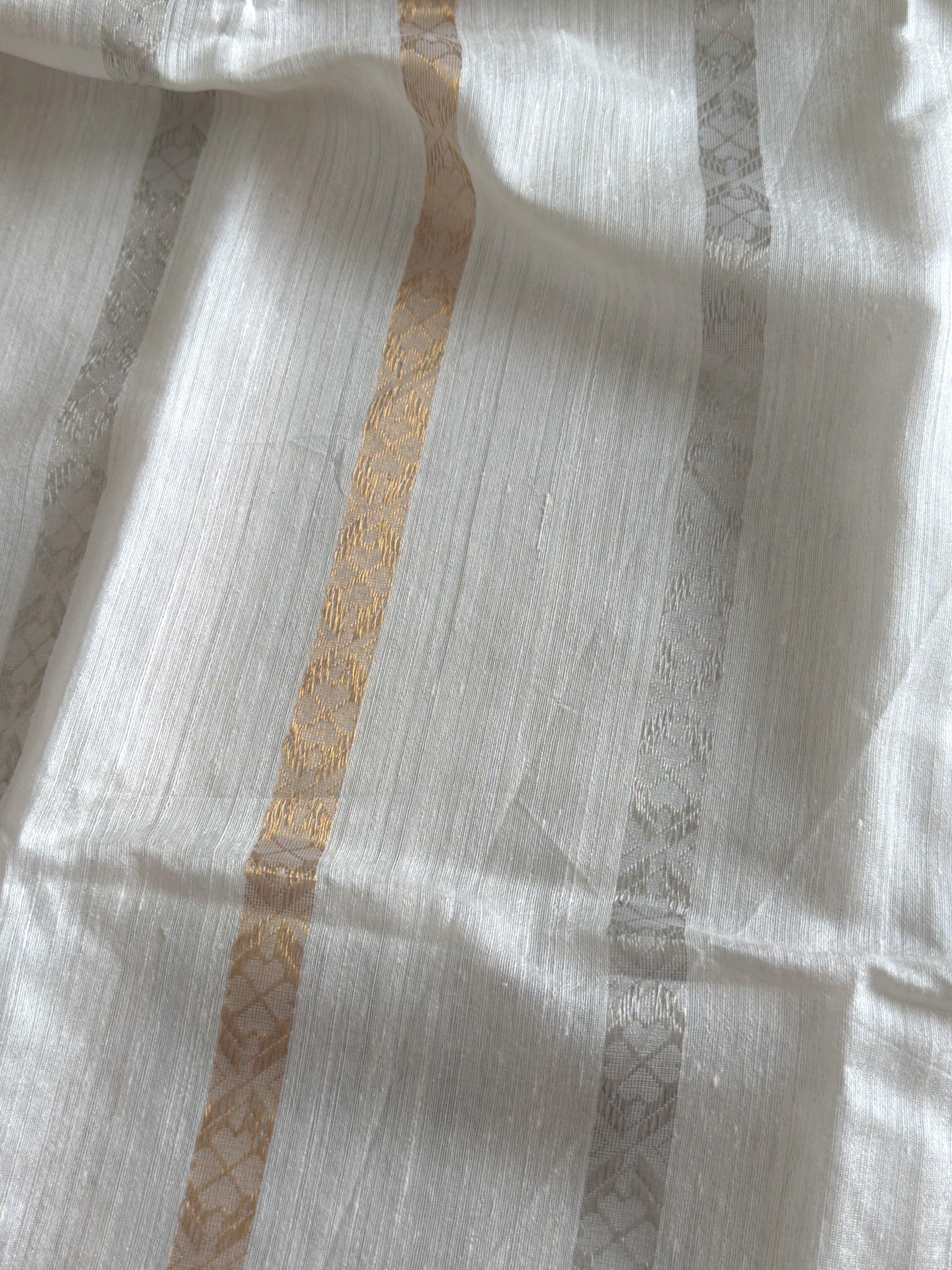 Off White Muslin Silk Flower Motif on Border
