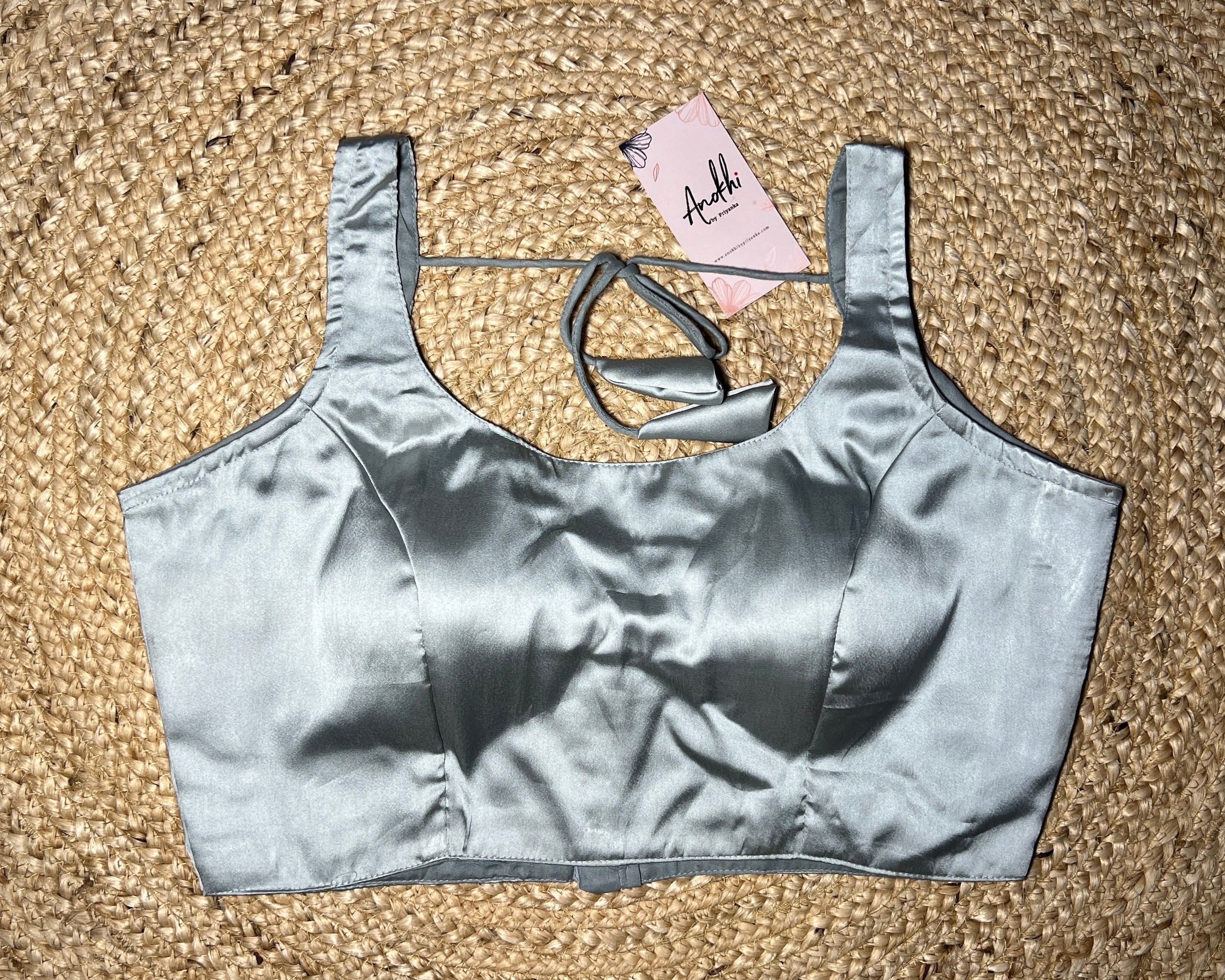 Grey Colour Sleeveless Plain Blouse