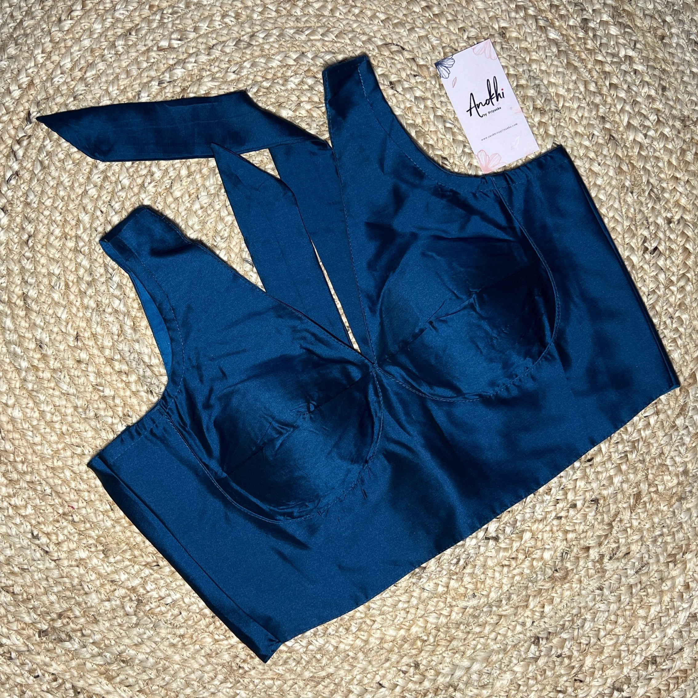 Blue Color Soft Silk Traditional Style Designer Tie Blouse