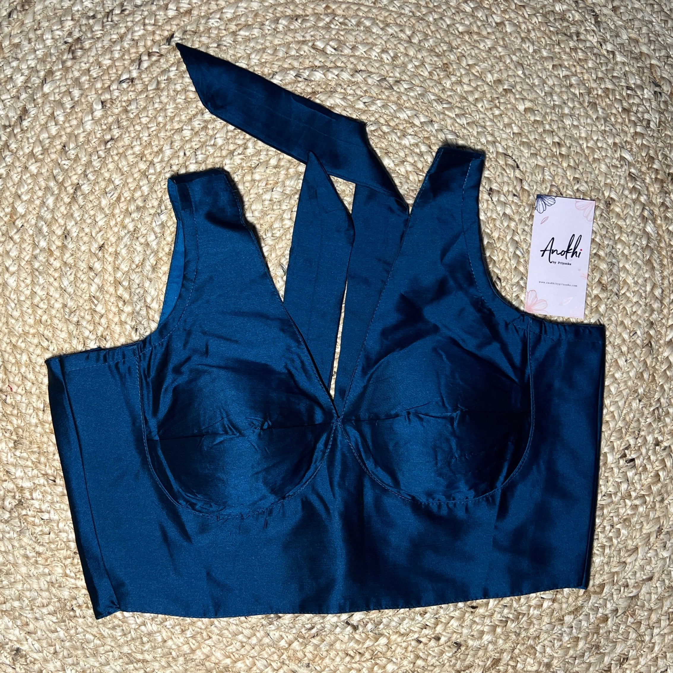 Blue Color Soft Silk Traditional Style Designer Tie Blouse