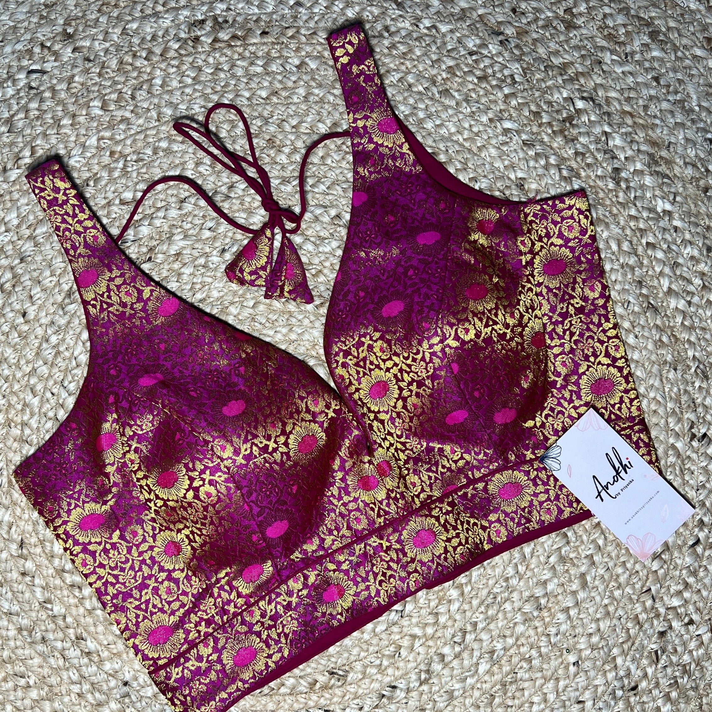 Purple Floral Work Silk Blend Blouse