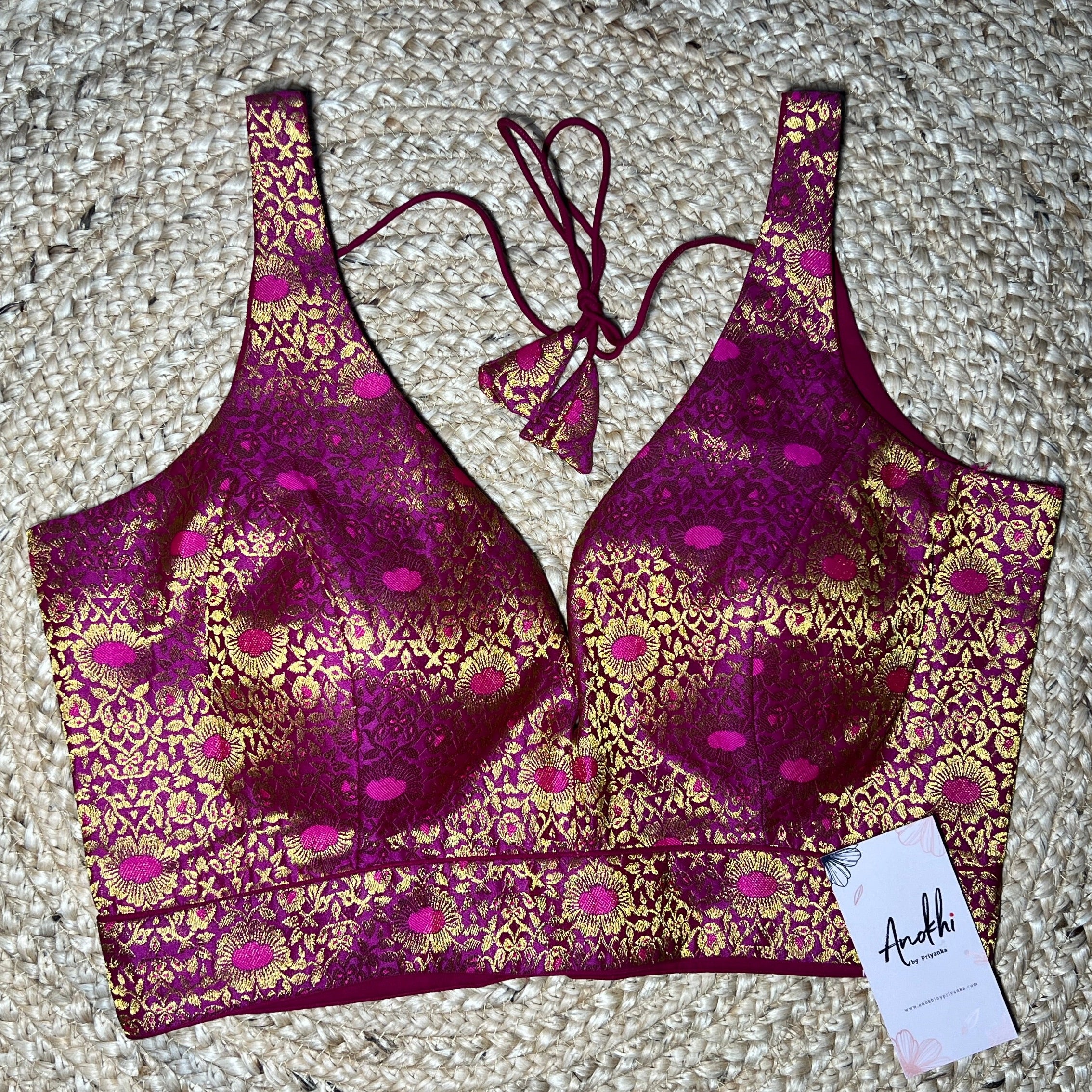 Purple Floral Work Silk Blend Blouse