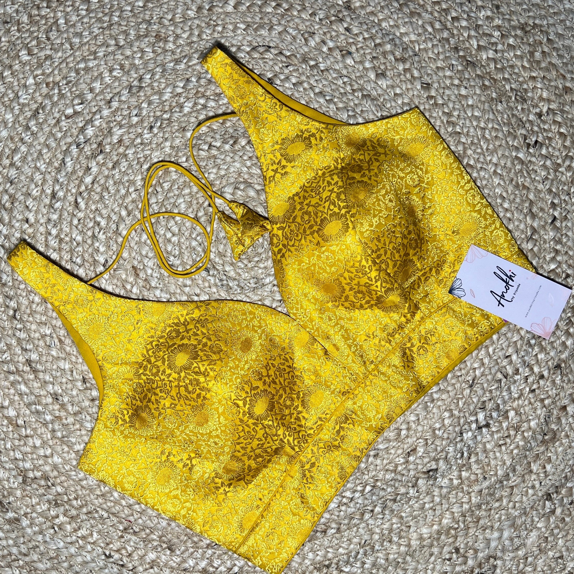 Yellow Floral Work Silk Blend Blouse