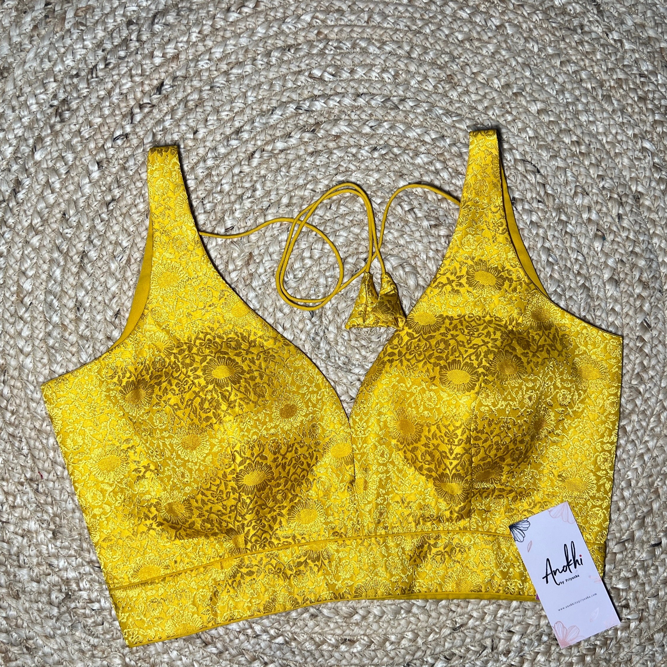 Yellow Floral Work Silk Blend Blouse