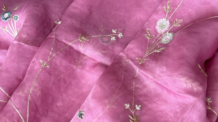 Pure Organza Silk Hand Embroidery Saree