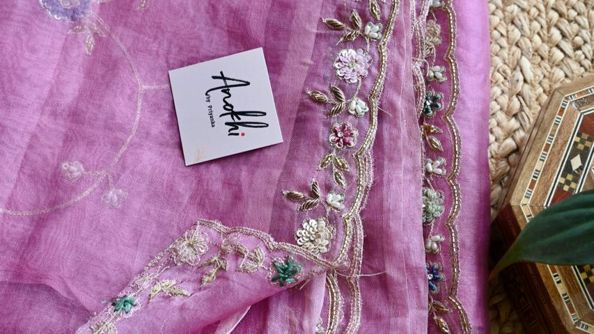 Pure Organza Silk Hand Embroidery Saree