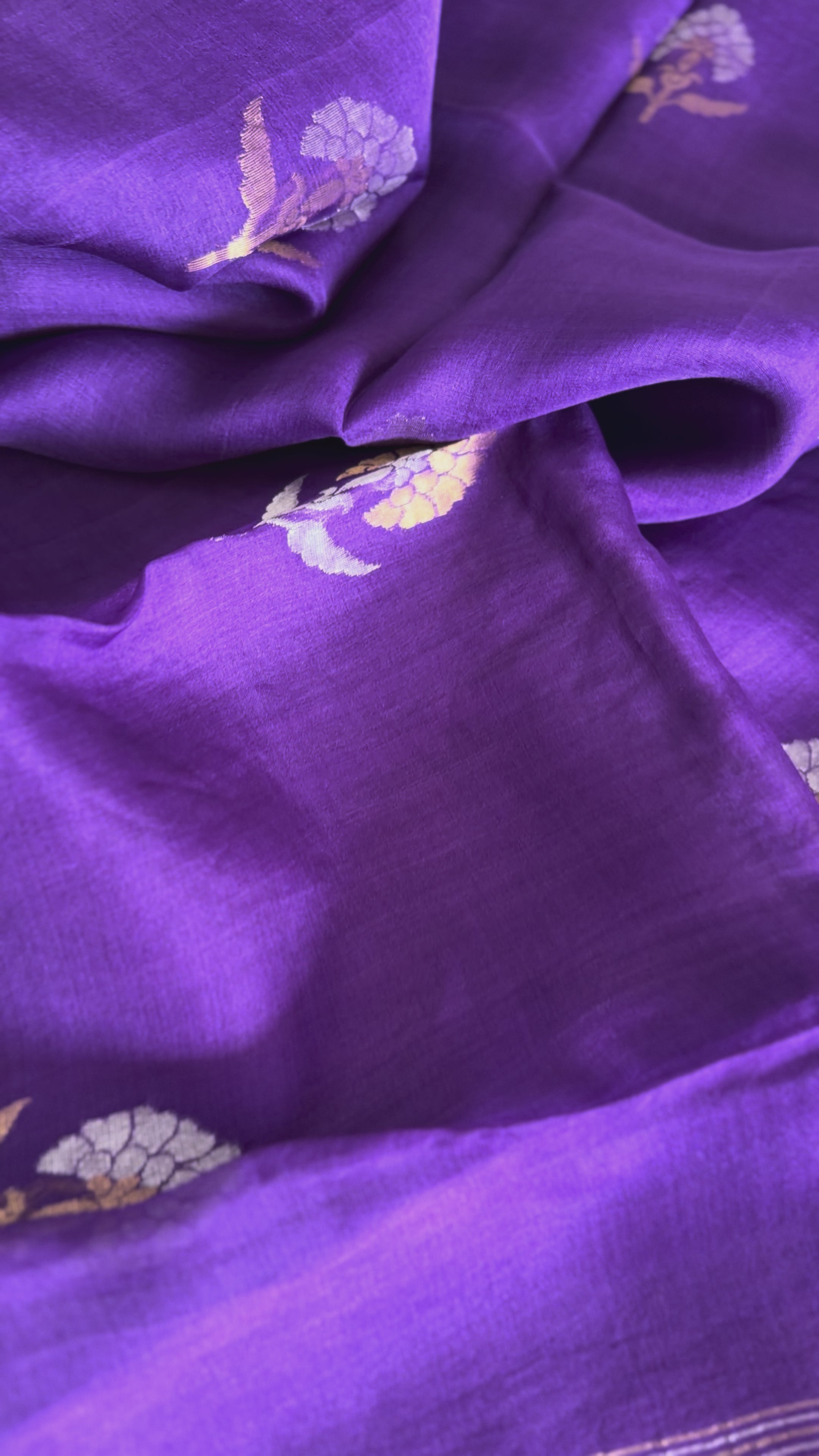 Muslin Silk Purple Flower Butta