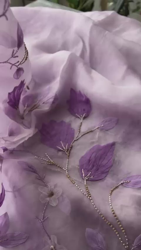 Pure Organza Silk Lavander - Hand work 3D applique
