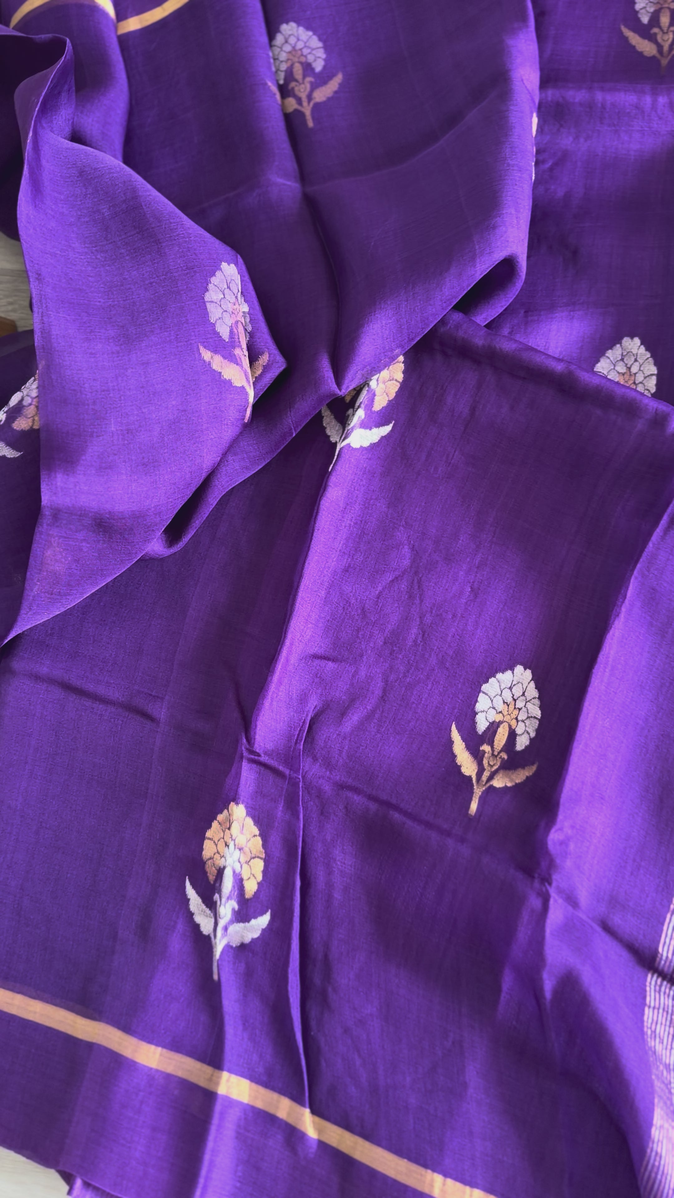 Muslin Silk Purple Flower Butta
